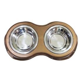 Plastic Framed Double Diner Pet Bowl in Stainless Steel, Small, Gold and Silver