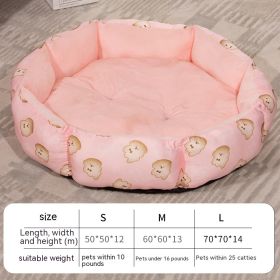 Octagonal Cage Pet Bed Universal Fleece Lining (Option: Pink-M)