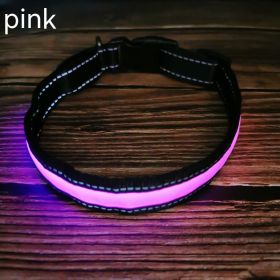 LED Luminous Dog Collar Highlight Reflective Leather Reflective Stripe Ribbon (Option: Pink-M)