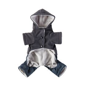 Corduroy Pet Four-legged Hooded Fleece Lined Coat (Option: Dark Gray Feet With Denim-M)