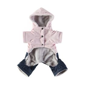 Corduroy Pet Four-legged Hooded Fleece Lined Coat (Option: Pink Feet With Denim-M)