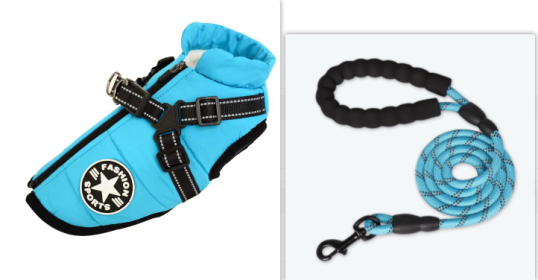 Waterproof Dog Clothes Winter Dog Coat With Harness Warm Pet Clothing Big Dog Jacket Chihuahua Labrador Coat Costume (Option: Baby blue-L)