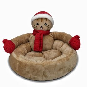 Kennel Winter Warm Three-dimensional Cartoon (Option: Khaki Cat-Large 60cm)