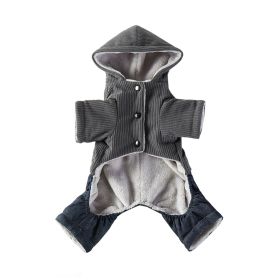 Corduroy Pet Four-legged Hooded Fleece Lined Coat (Option: Light Gray Feet With Denim-L)