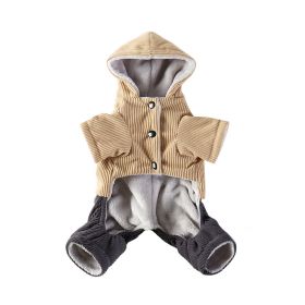 Corduroy Pet Four-legged Hooded Fleece Lined Coat (Option: Yellow Corduroy-L)