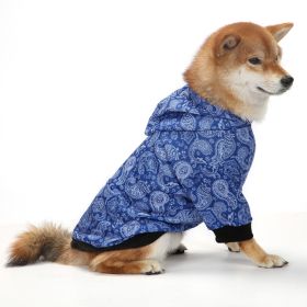 Christmas Dog Clothes Thickened Plaid Hooded Two-leg Sweater (Option: Blue Paisley-S)