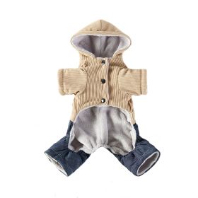 Corduroy Pet Four-legged Hooded Fleece Lined Coat (Option: Yellow Feet With Denim-XL)