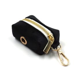 Black Velvet Gold Buckle Pet Collar Traction Rope Bow Poop Bag Four-piece (Option: Poop Bag-XL)